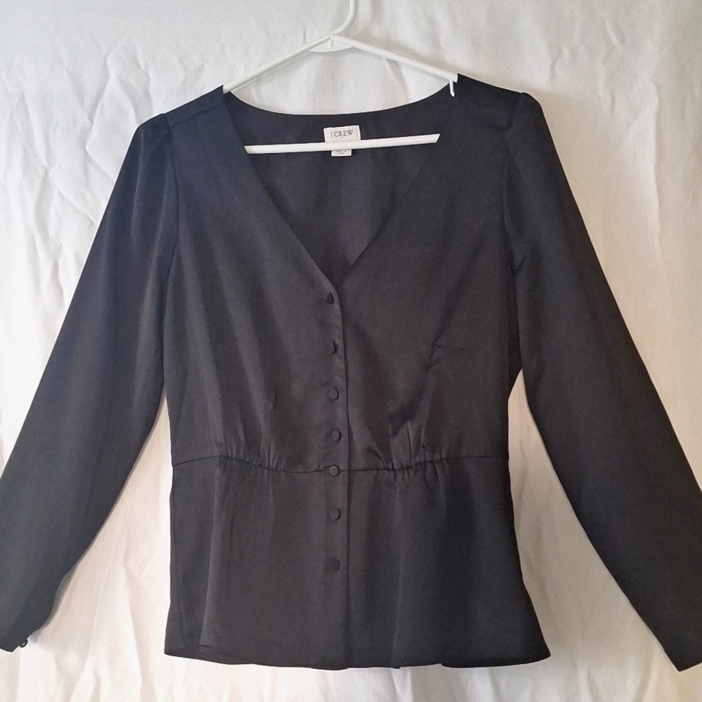 3/$20--J. Crew Black Button-Up Blouse, Cropped, Long Sleeves